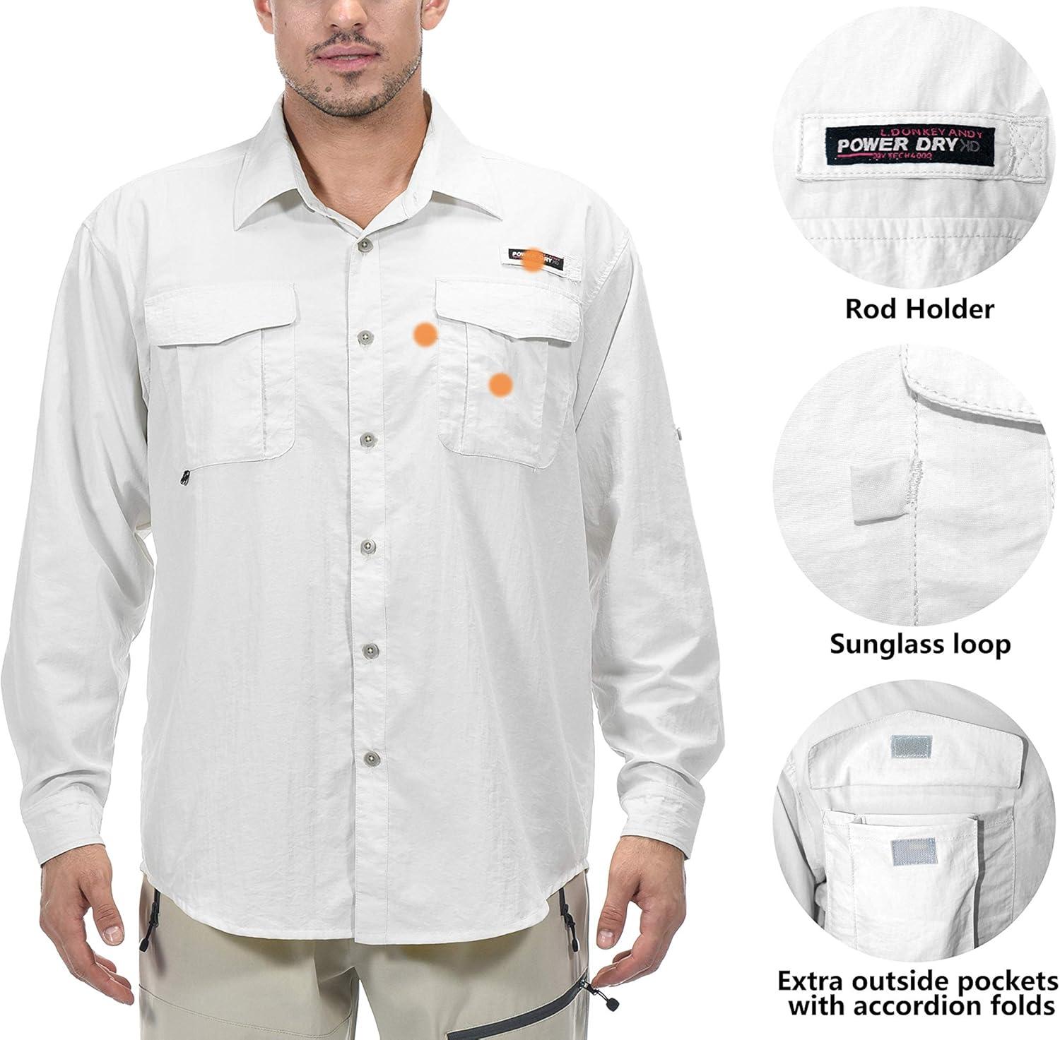 imageLittle Donkey Andy Mens UPF 50 UV Protection Shirt Long Sleeve Fishing Shirt Breathable and Fast DryOffwhite