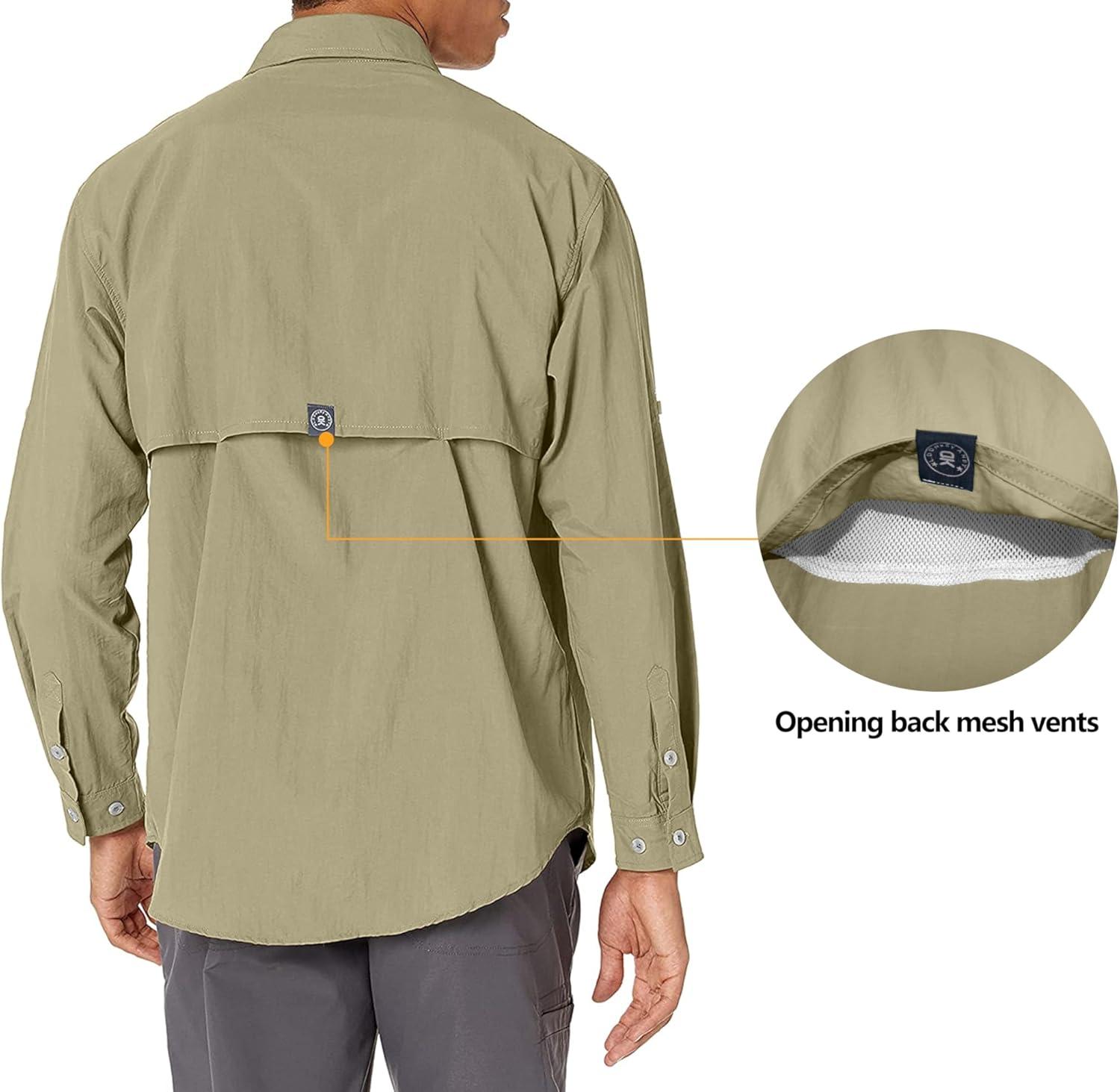 imageLittle Donkey Andy Mens UPF 50 UV Protection Shirt Long Sleeve Fishing Shirt Breathable and Fast DryPale Khaki