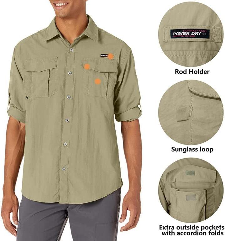 imageLittle Donkey Andy Mens UPF 50 UV Protection Shirt Long Sleeve Fishing Shirt Breathable and Fast DryPale Khaki