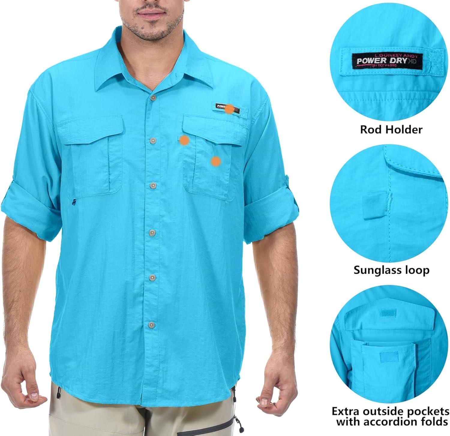 imageLittle Donkey Andy Mens UPF 50 UV Protection Shirt Long Sleeve Fishing Shirt Breathable and Fast DrySea Blue