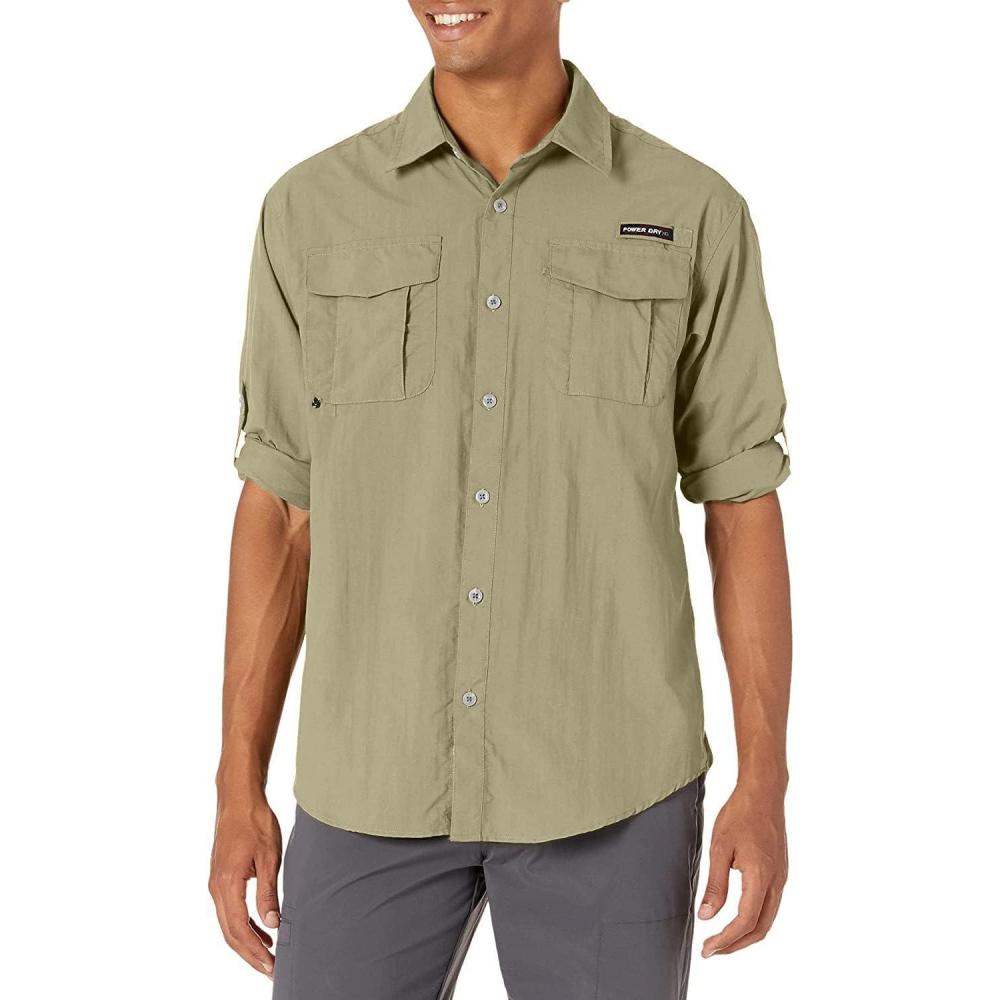 imageLittle Donkey Andy Mens UPF 50 UV Protection Shirt Long Sleeve Fishing Shirt Breathable and Fast DryPale Khaki