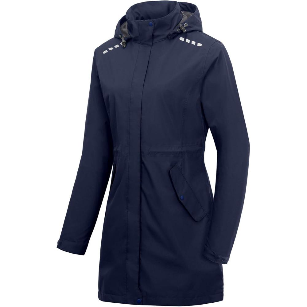 imageLittle Donkey Andy Womens Hiking Jackets Long Lightweight Jacket Waterproof Windbreaker Rain Coat with Removable HoodDark Blue