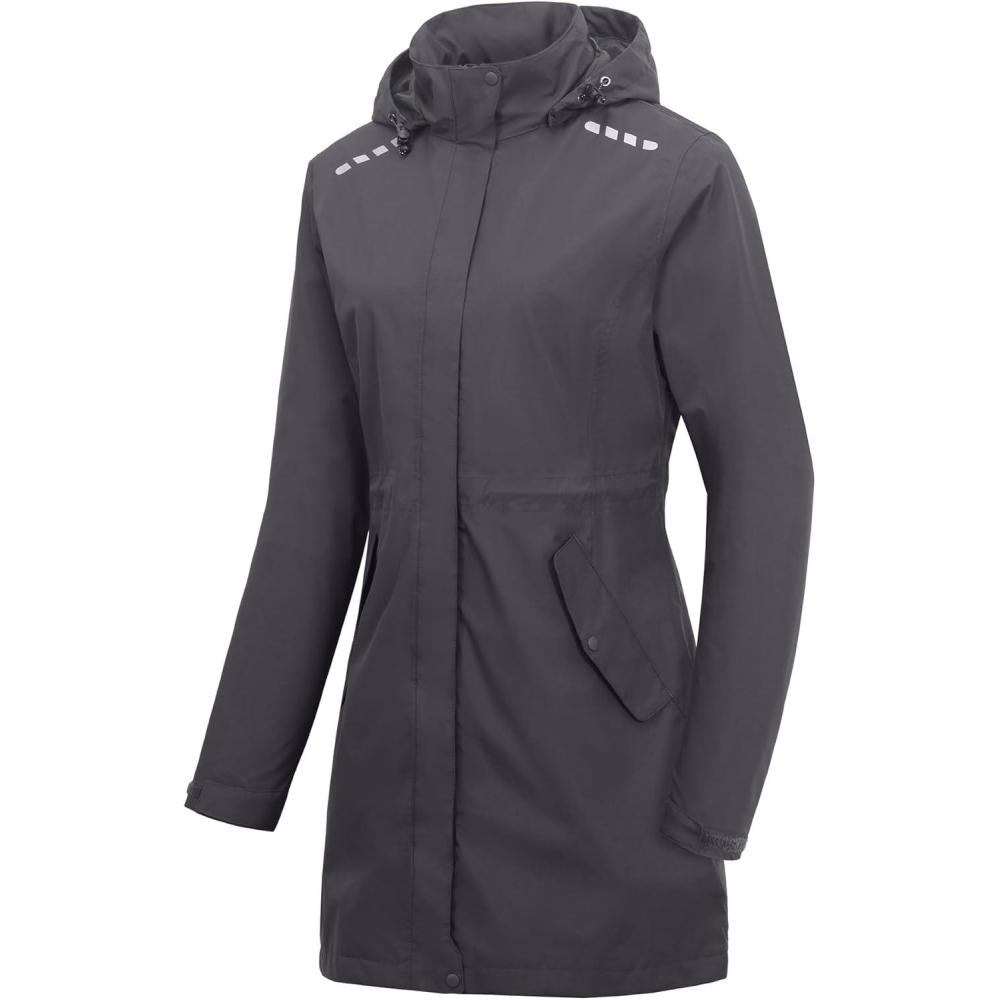 imageLittle Donkey Andy Womens Hiking Jackets Long Lightweight Jacket Waterproof Windbreaker Rain Coat with Removable HoodDark Grey