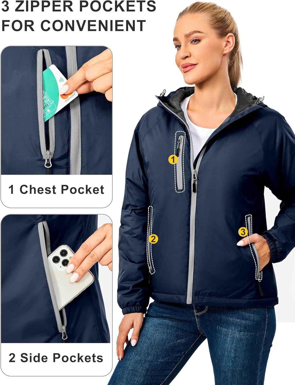 imageLittle Donkey Andy Womens Insulated Winter Jacket Lightweight Waterproof Coat with Hood for Hiking Walking TravelDeep Blue