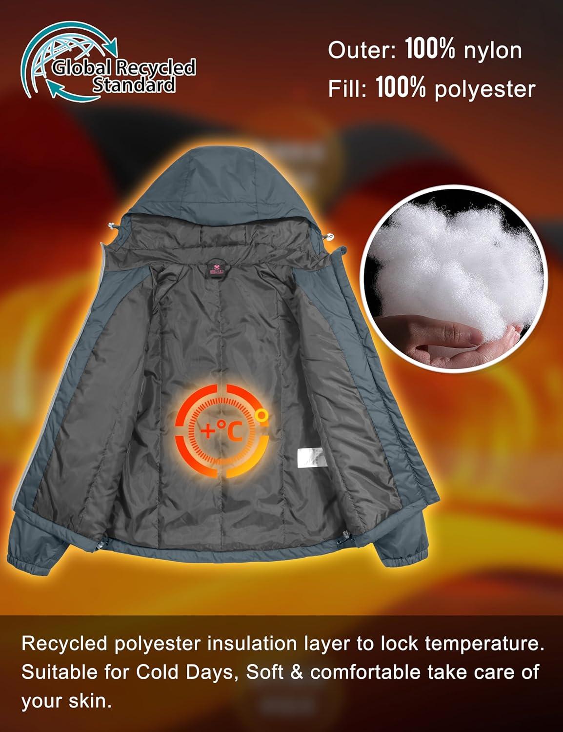 imageLittle Donkey Andy Womens Insulated Winter Jacket Lightweight Waterproof Coat with Hood for Hiking Walking TravelGrey