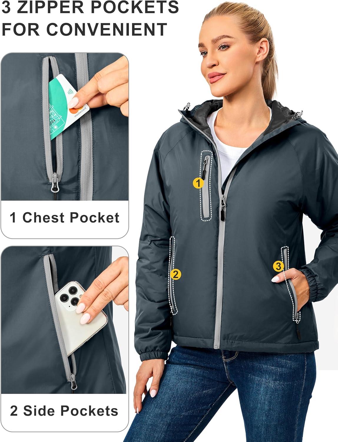 imageLittle Donkey Andy Womens Insulated Winter Jacket Lightweight Waterproof Coat with Hood for Hiking Walking TravelGrey