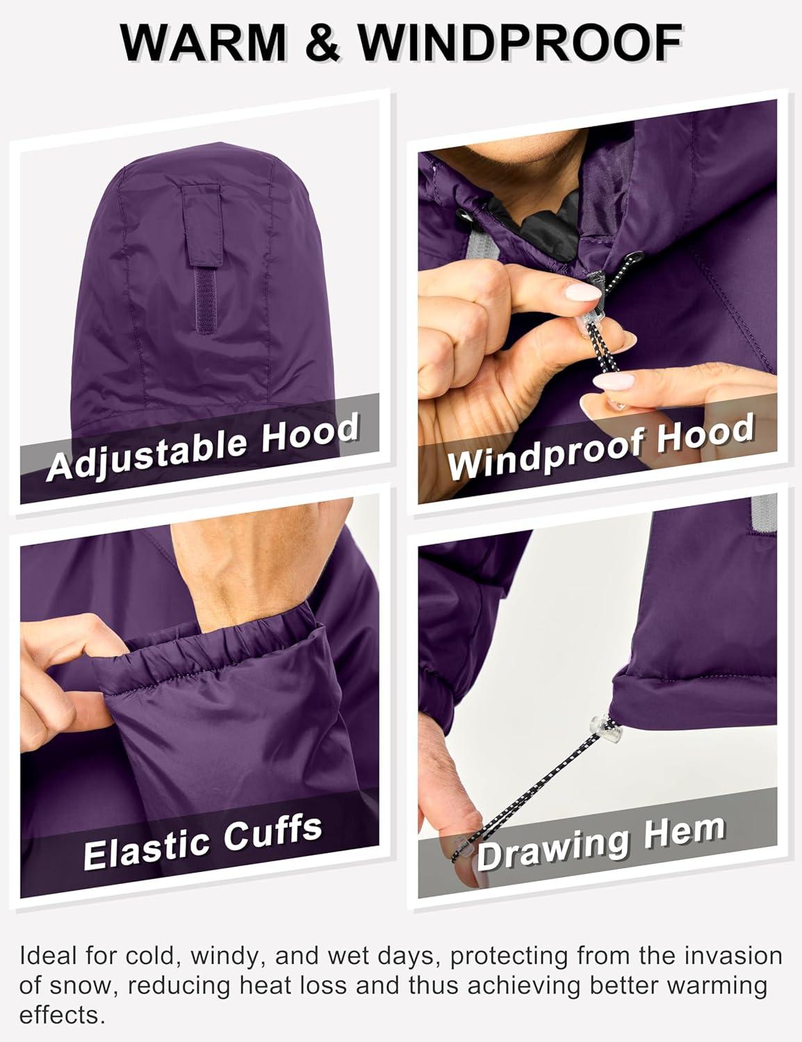 imageLittle Donkey Andy Womens Insulated Winter Jacket Lightweight Waterproof Coat with Hood for Hiking Walking TravelPurple