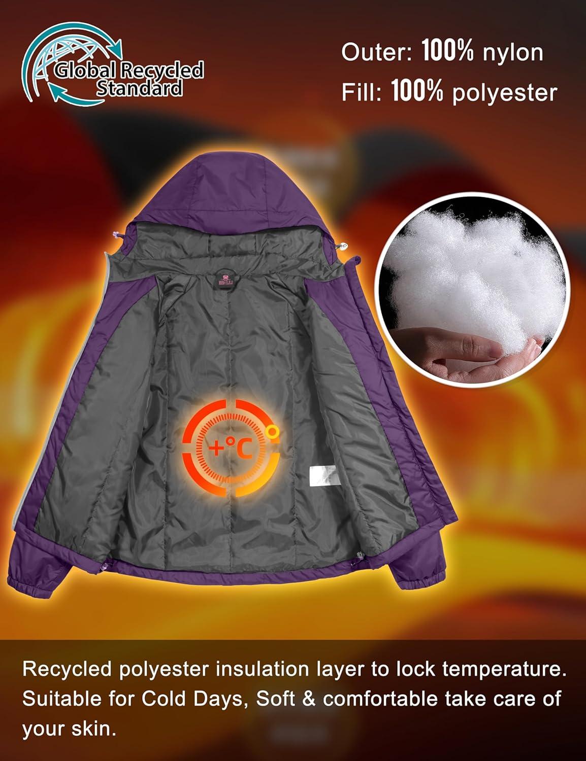 imageLittle Donkey Andy Womens Insulated Winter Jacket Lightweight Waterproof Coat with Hood for Hiking Walking TravelPurple