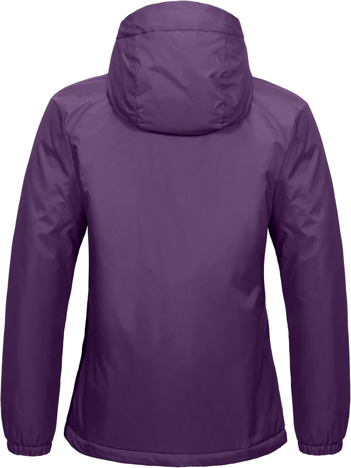 imageLittle Donkey Andy Womens Insulated Winter Jacket Lightweight Waterproof Coat with Hood for Hiking Walking TravelPurple