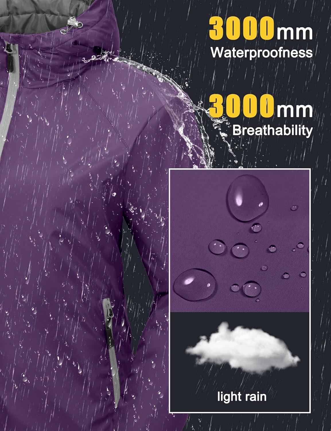 imageLittle Donkey Andy Womens Insulated Winter Jacket Lightweight Waterproof Coat with Hood for Hiking Walking TravelPurple