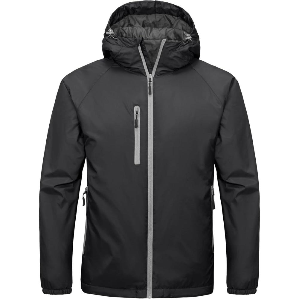 imageLittle Donkey Andy Mens Insulated Winter Jacket Lightweight Waterproof Coat with Hood for Hiking Walking TravelBlack