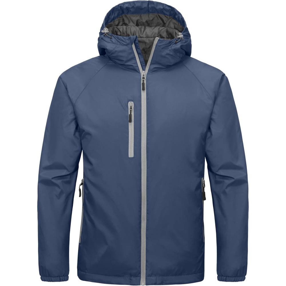 imageLittle Donkey Andy Mens Insulated Winter Jacket Lightweight Waterproof Coat with Hood for Hiking Walking TravelDeep Blue