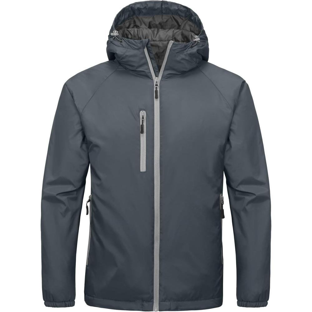 imageLittle Donkey Andy Mens Insulated Winter Jacket Lightweight Waterproof Coat with Hood for Hiking Walking TravelGrey