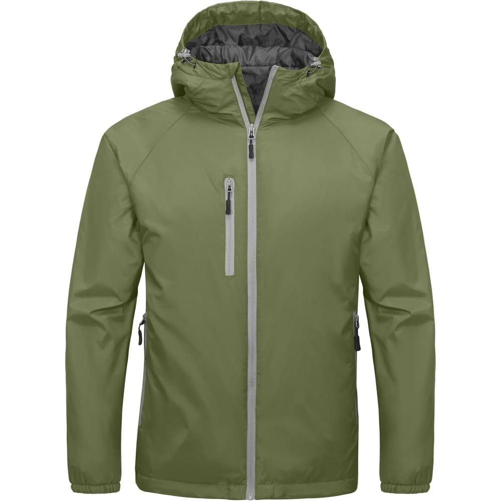 imageLittle Donkey Andy Mens Insulated Winter Jacket Lightweight Waterproof Coat with Hood for Hiking Walking TravelSage
