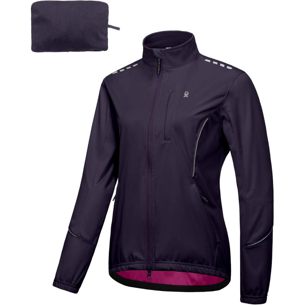 imageLittle Donkey Andy Womens Cycling Jackets Reflective Packable Running Jacket Windproof WaterResistant for Hiking BikingPurple