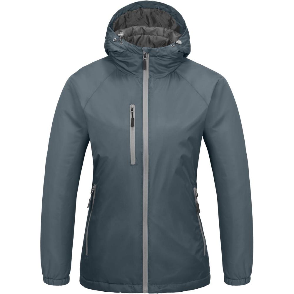 imageLittle Donkey Andy Womens Insulated Winter Jacket Lightweight Waterproof Coat with Hood for Hiking Walking TravelGrey