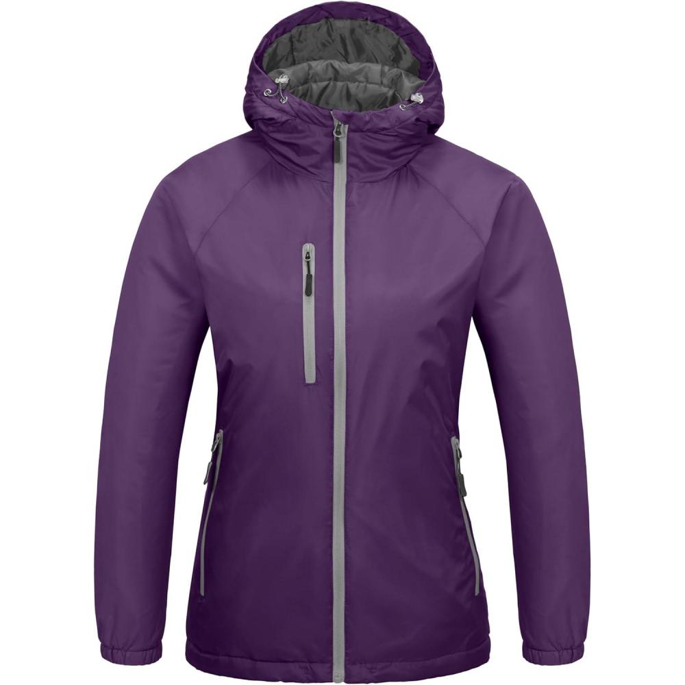 imageLittle Donkey Andy Womens Insulated Winter Jacket Lightweight Waterproof Coat with Hood for Hiking Walking TravelPurple