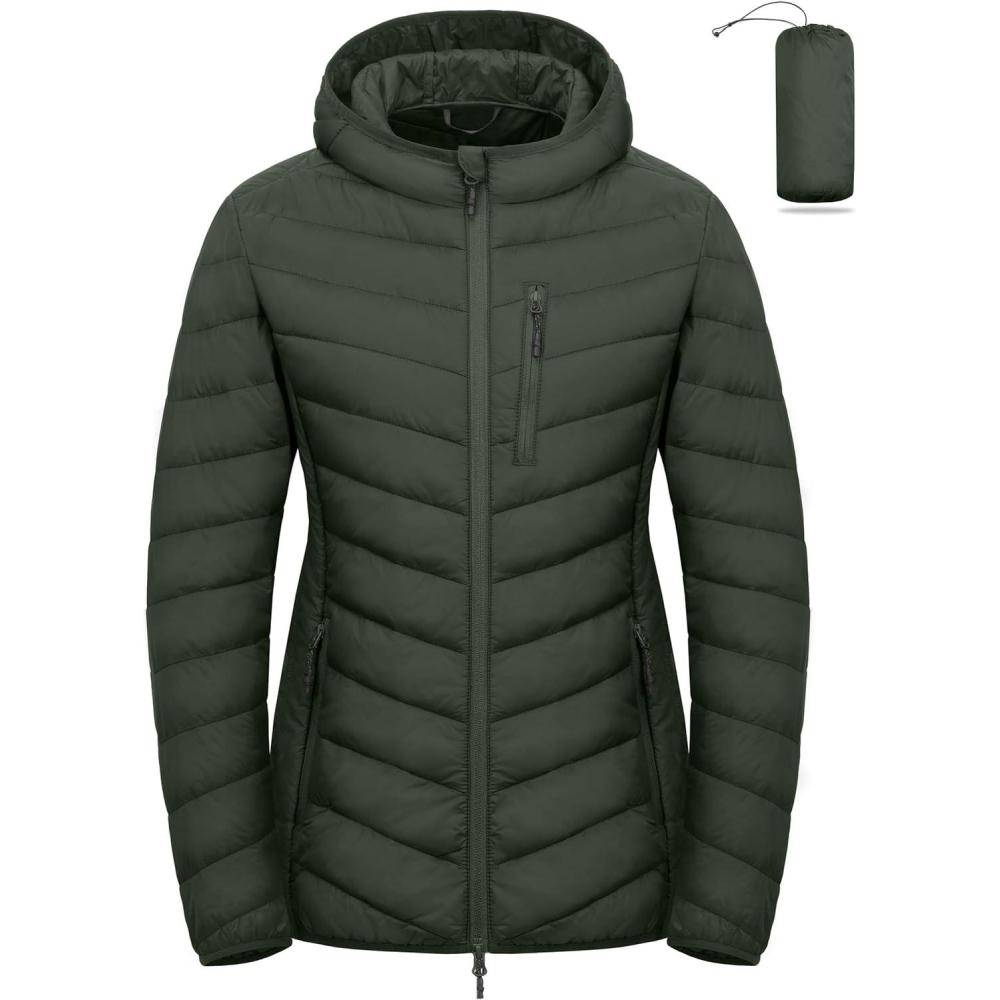 imageLittle Donkey Andy Womens Lightweight Packable Puffer Jacket Hooded Quilted Windproof Warm Insulation Winter CoatGreen