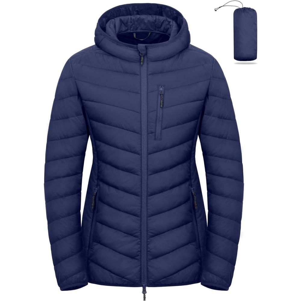 imageLittle Donkey Andy Womens Lightweight Packable Puffer Jacket Hooded Quilted Windproof Warm Insulation Winter CoatNavy Blue