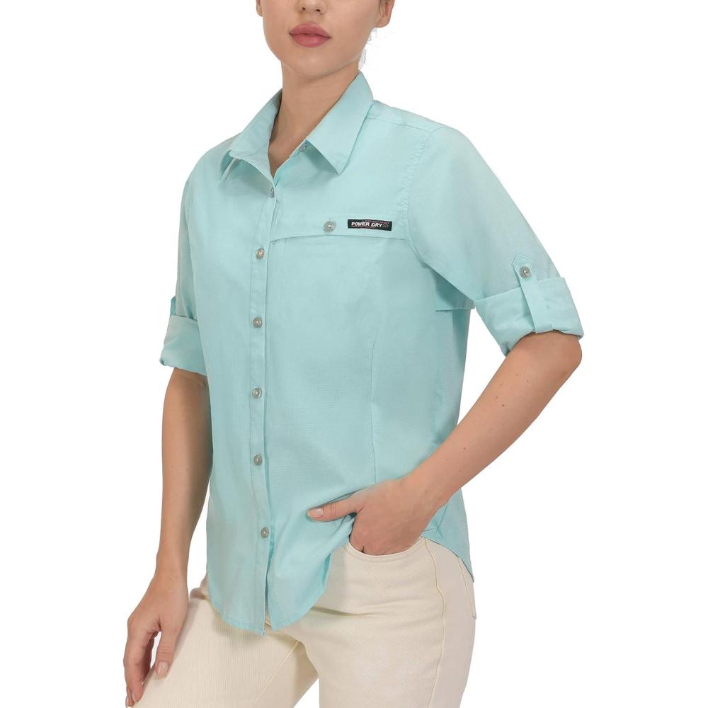 imageLittle Donkey Andy Womens UV Protection Long Sleeve Fishing ShirtLight Blue Heather
