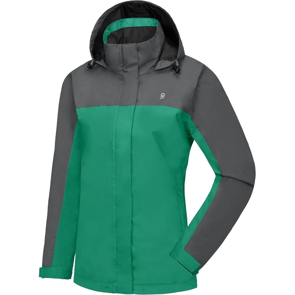 imageLittle Donkey Andy Womens Waterproof Rain Jacket Lightweight Outdoor Windbreaker Rain Coat Shell for Hiking TravelF6greyGreen