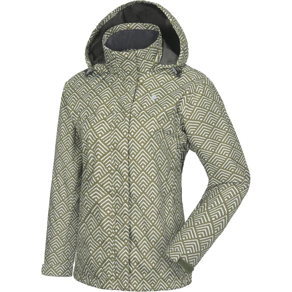imageLittle Donkey Andy Womens Waterproof Rain Jacket Lightweight Outdoor Windbreaker Rain Coat Shell for Hiking TravelF7whiteGreen