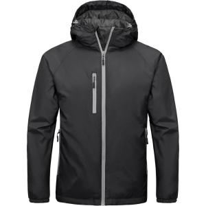 Little Donkey Andy Men’s Insulated Winter Jacket Lightweight Waterproof Coat with Hood for Hiking Walking Travel(Black)