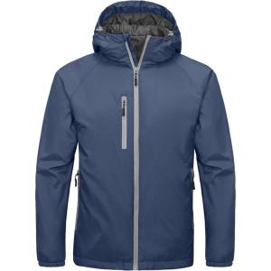 Little Donkey Andy Men’s Insulated Winter Jacket Lightweight Waterproof Coat with Hood for Hiking Walking Travel(Deep Blue)