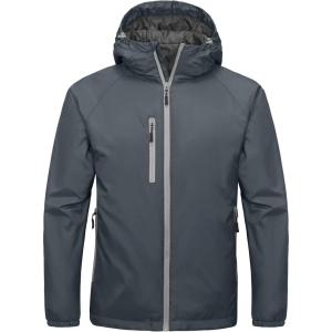 Little Donkey Andy Men’s Insulated Winter Jacket Lightweight Waterproof Coat with Hood for Hiking Walking Travel(Grey)