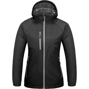 Little Donkey Andy Women’s Insulated Winter Jacket Lightweight Waterproof Coat with Hood for Hiking Walking Travel(Black)