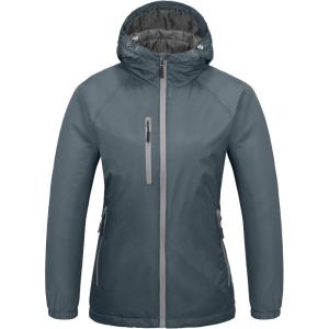 Little Donkey Andy Women’s Insulated Winter Jacket Lightweight Waterproof Coat with Hood for Hiking Walking Travel(Grey)