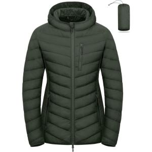 Little Donkey Andy Women’s Lightweight Packable Puffer Jacket Hooded Quilted Windproof Warm Insulation Winter Coat(Green)