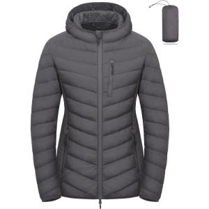 Little Donkey Andy Women’s Lightweight Packable Puffer Jacket Hooded Quilted Windproof Warm Insulation Winter Coat(Grey)