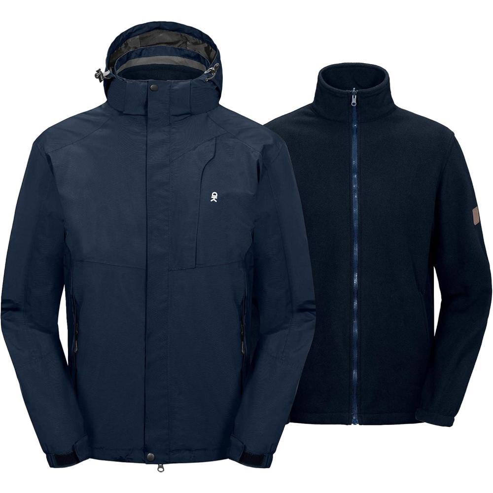 imageLittle Donkey Andy Mens 3 in 1 Winter Ski Jacket Warm Fleece Liner Jacket Waterproof Windproof Snow Coat amp Detachable HoodBlueBlue