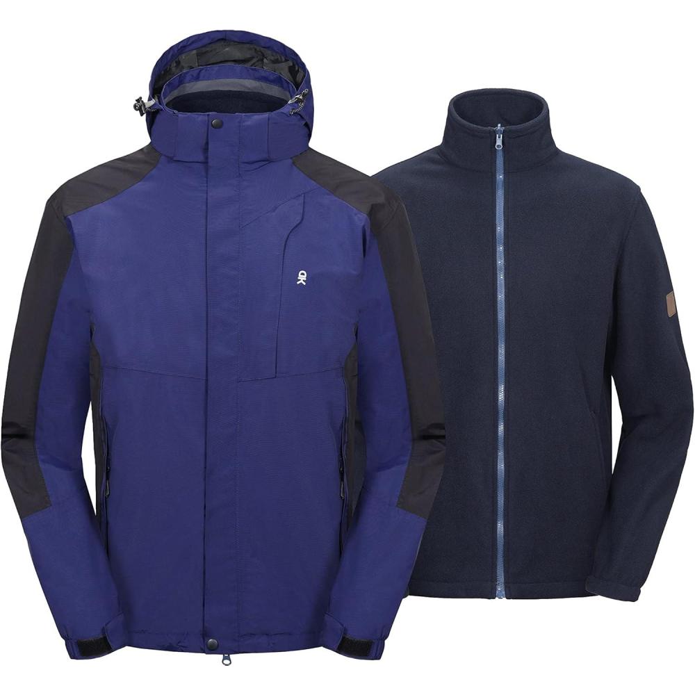 imageLittle Donkey Andy Mens 3 in 1 Winter Ski Jacket Warm Fleece Liner Jacket Waterproof Windproof Snow Coat amp Detachable HoodNavyBlack