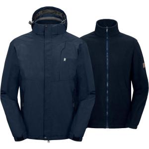 Little Donkey Andy Men’s 3 in 1 Winter Ski Jacket Warm Fleece Liner Jacket Waterproof Windproof Snow Coat & Detachable Hood(Blue/Blue)