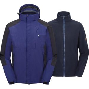 Little Donkey Andy Men’s 3 in 1 Winter Ski Jacket Warm Fleece Liner Jacket Waterproof Windproof Snow Coat & Detachable Hood(Navy/Black)