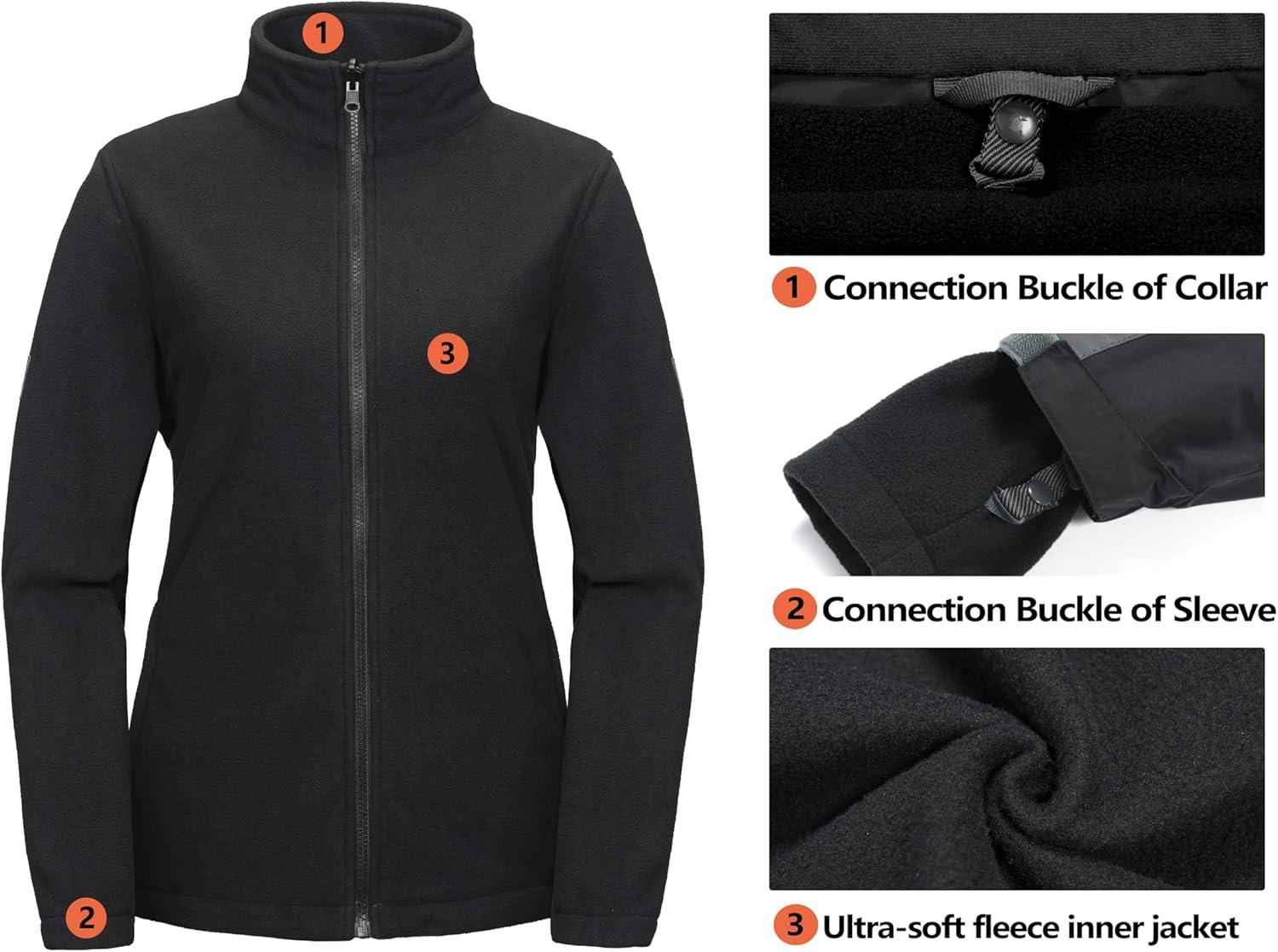 imageLittle Donkey Andy Womens 3 in 1 Winter Ski Jacket Warm Fleece Liner Jacket Waterproof Windproof Snow Coat amp Detachable HoodBlackGray