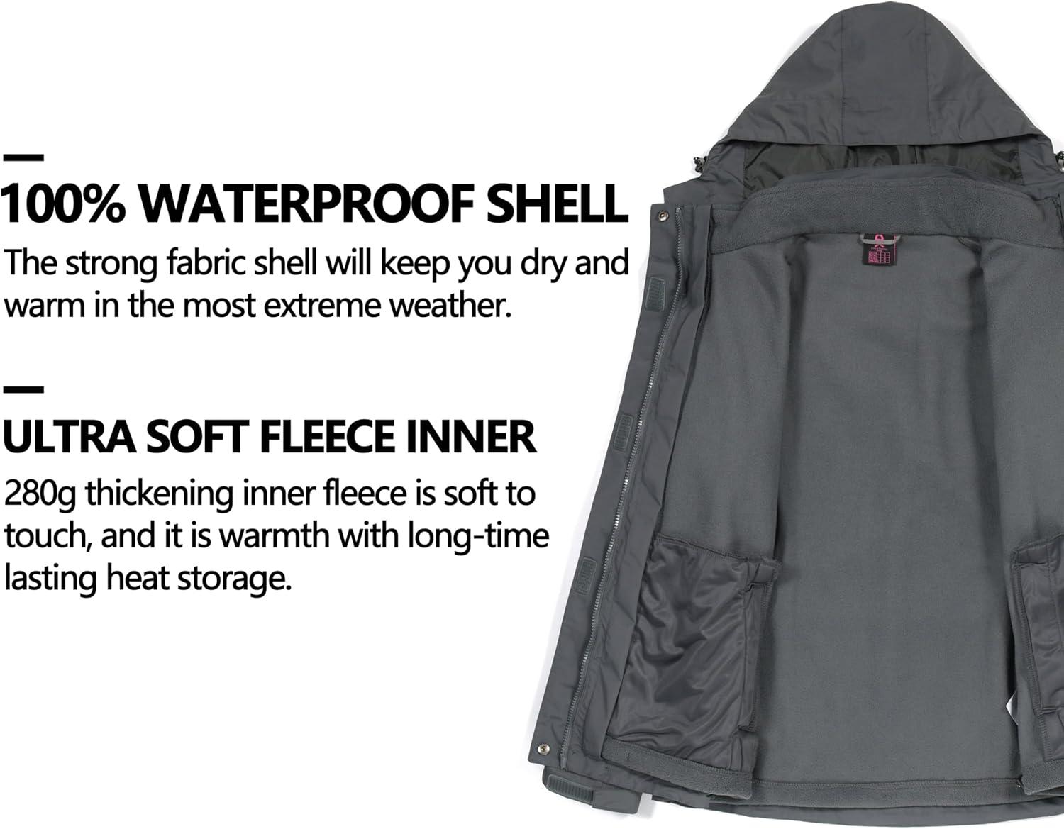 imageLittle Donkey Andy Womens 3 in 1 Winter Ski Jacket Warm Fleece Liner Jacket Waterproof Windproof Snow Coat amp Detachable HoodGray