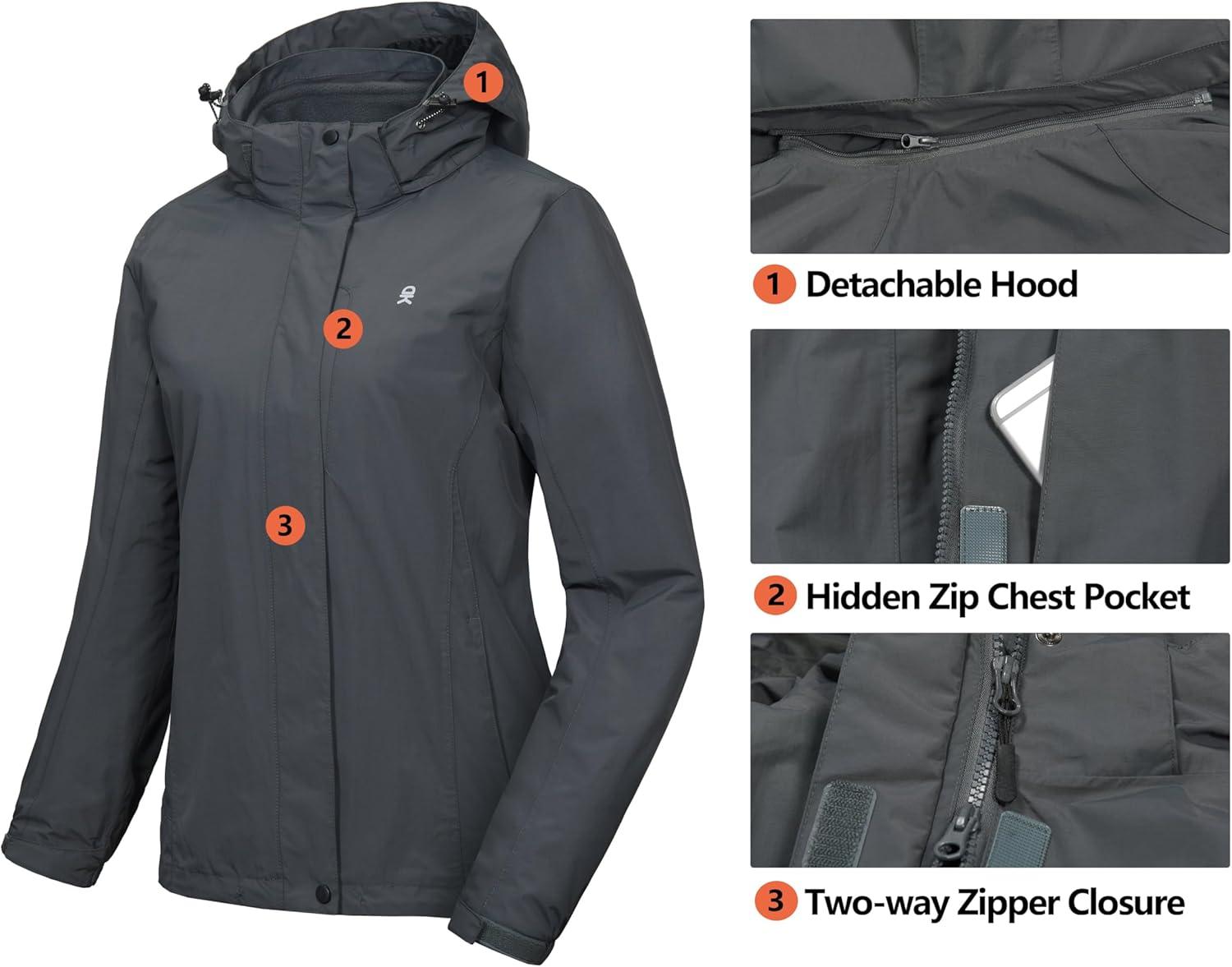 imageLittle Donkey Andy Womens 3 in 1 Winter Ski Jacket Warm Fleece Liner Jacket Waterproof Windproof Snow Coat amp Detachable HoodGray