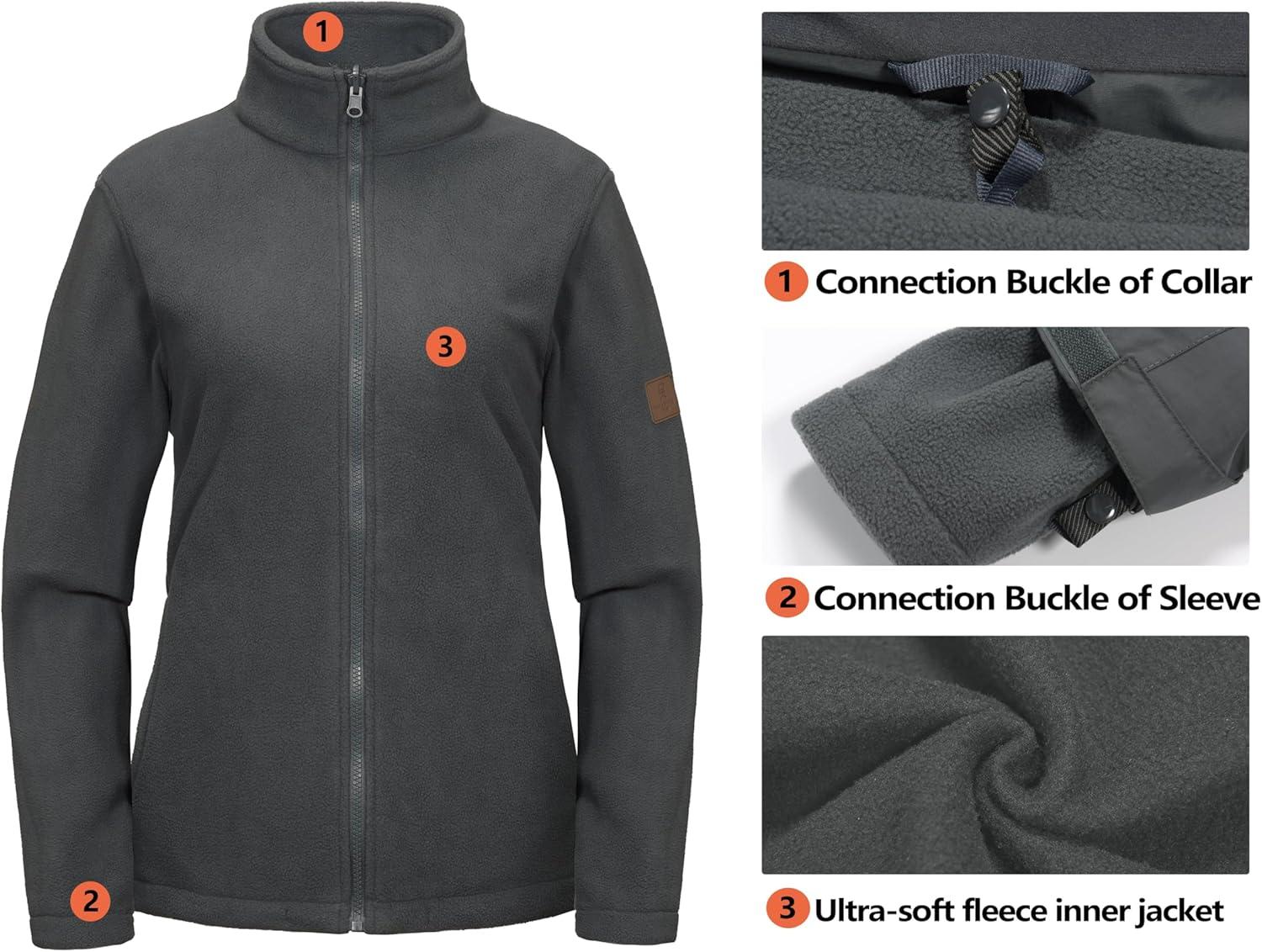 imageLittle Donkey Andy Womens 3 in 1 Winter Ski Jacket Warm Fleece Liner Jacket Waterproof Windproof Snow Coat amp Detachable HoodGray