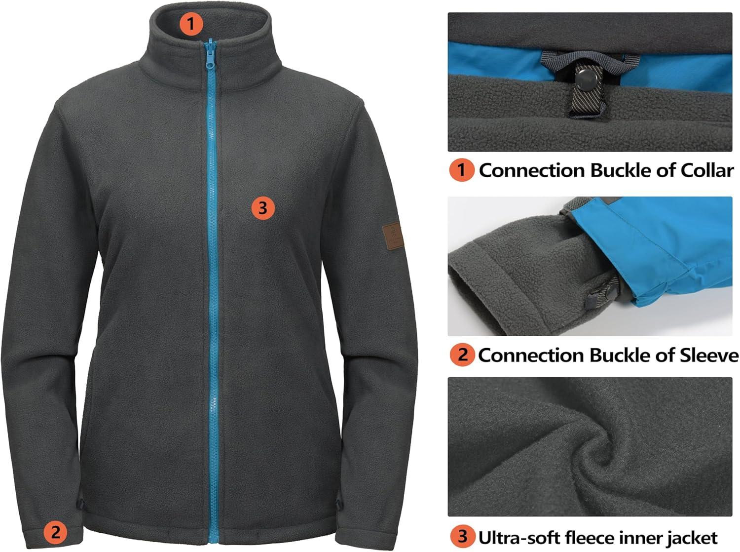 imageLittle Donkey Andy Womens 3 in 1 Winter Ski Jacket Warm Fleece Liner Jacket Waterproof Windproof Snow Coat amp Detachable HoodGrayBlue