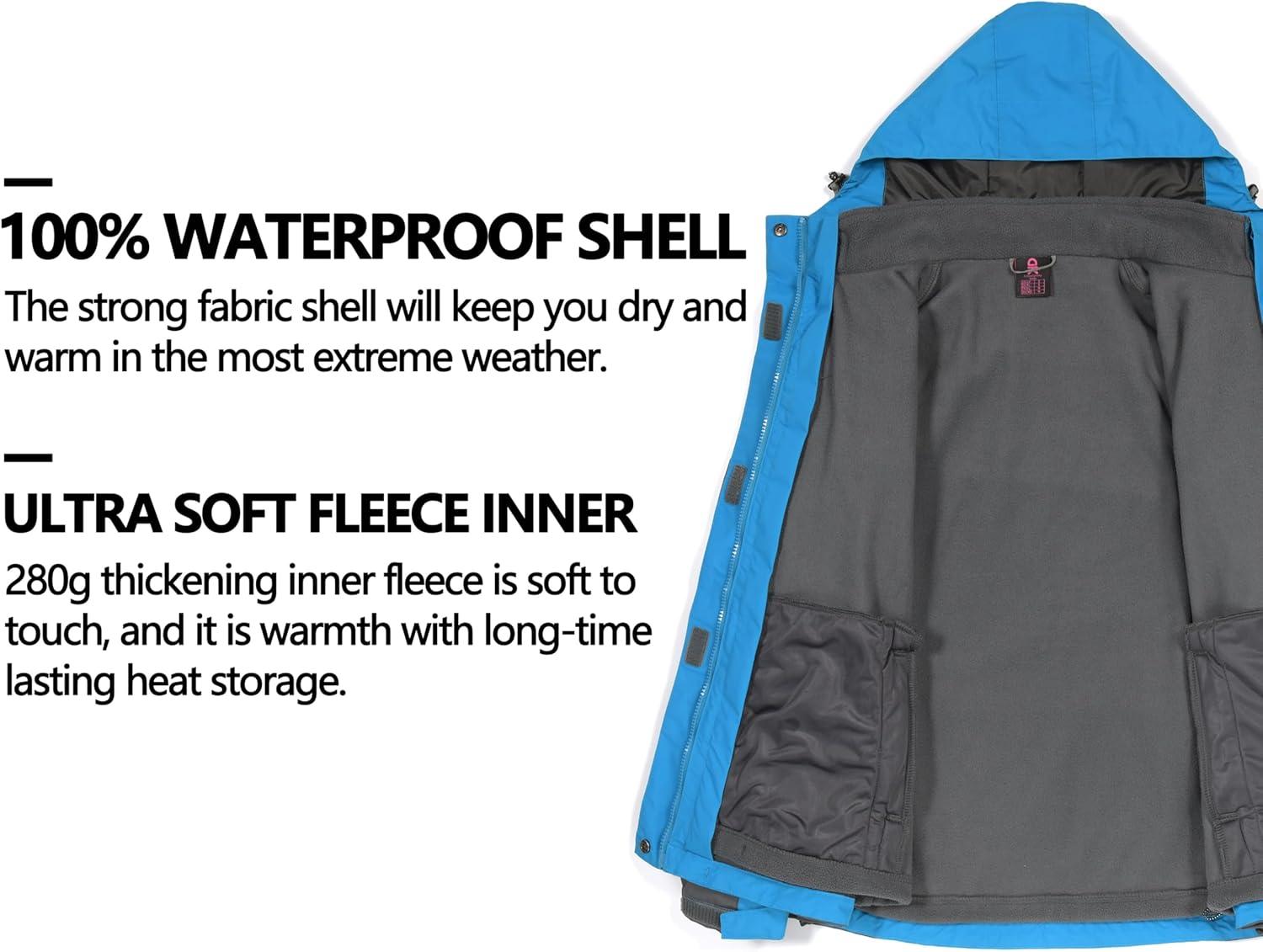 imageLittle Donkey Andy Womens 3 in 1 Winter Ski Jacket Warm Fleece Liner Jacket Waterproof Windproof Snow Coat amp Detachable HoodGrayBlue