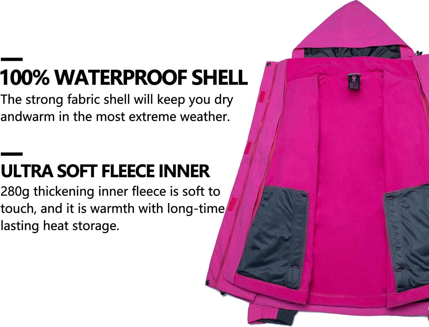 imageLittle Donkey Andy Womens 3 in 1 Winter Ski Jacket Warm Fleece Liner Jacket Waterproof Windproof Snow Coat amp Detachable HoodRoseGrey