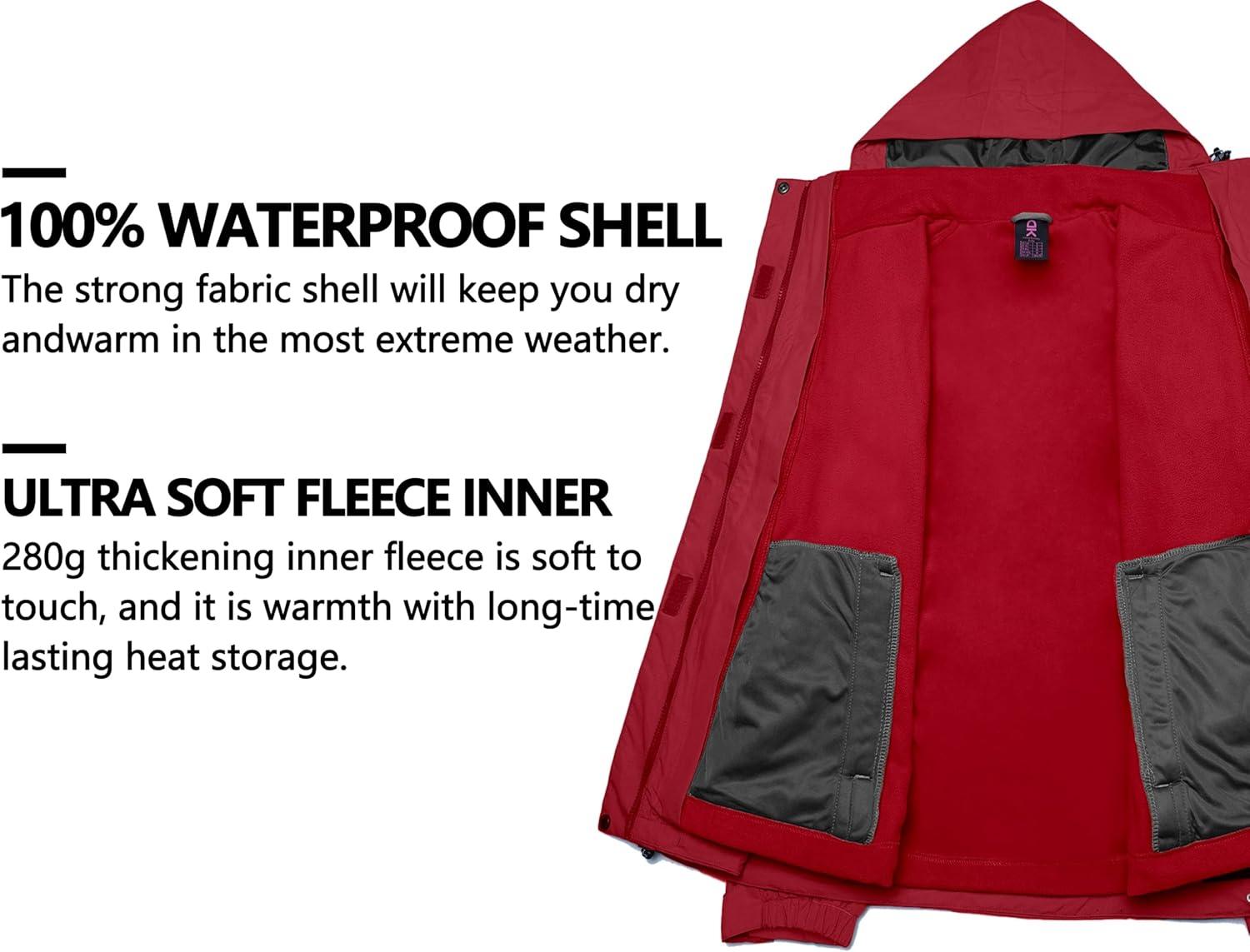 imageLittle Donkey Andy Womens 3 in 1 Winter Ski Jacket Warm Fleece Liner Jacket Waterproof Windproof Snow Coat amp Detachable HoodTango Red