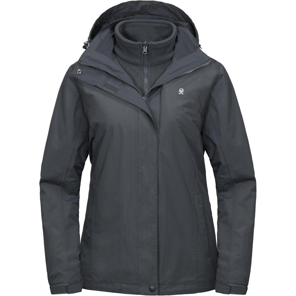imageLittle Donkey Andy Womens 3 in 1 Winter Ski Jacket Warm Fleece Liner Jacket Waterproof Windproof Snow Coat amp Detachable HoodGray