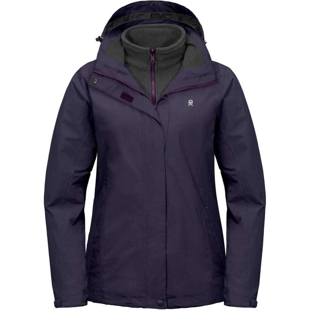 imageLittle Donkey Andy Womens 3 in 1 Winter Ski Jacket Warm Fleece Liner Jacket Waterproof Windproof Snow Coat amp Detachable HoodPurple