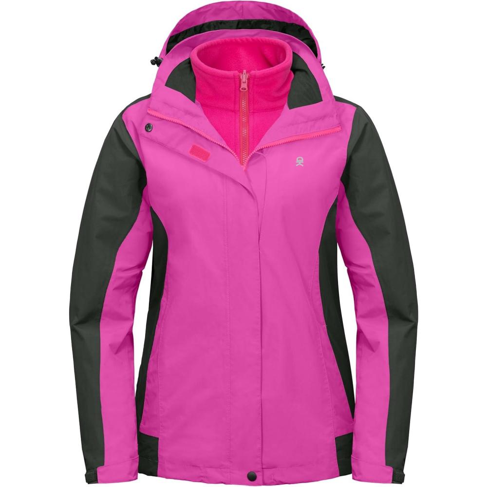imageLittle Donkey Andy Womens 3 in 1 Winter Ski Jacket Warm Fleece Liner Jacket Waterproof Windproof Snow Coat amp Detachable HoodRoseGrey