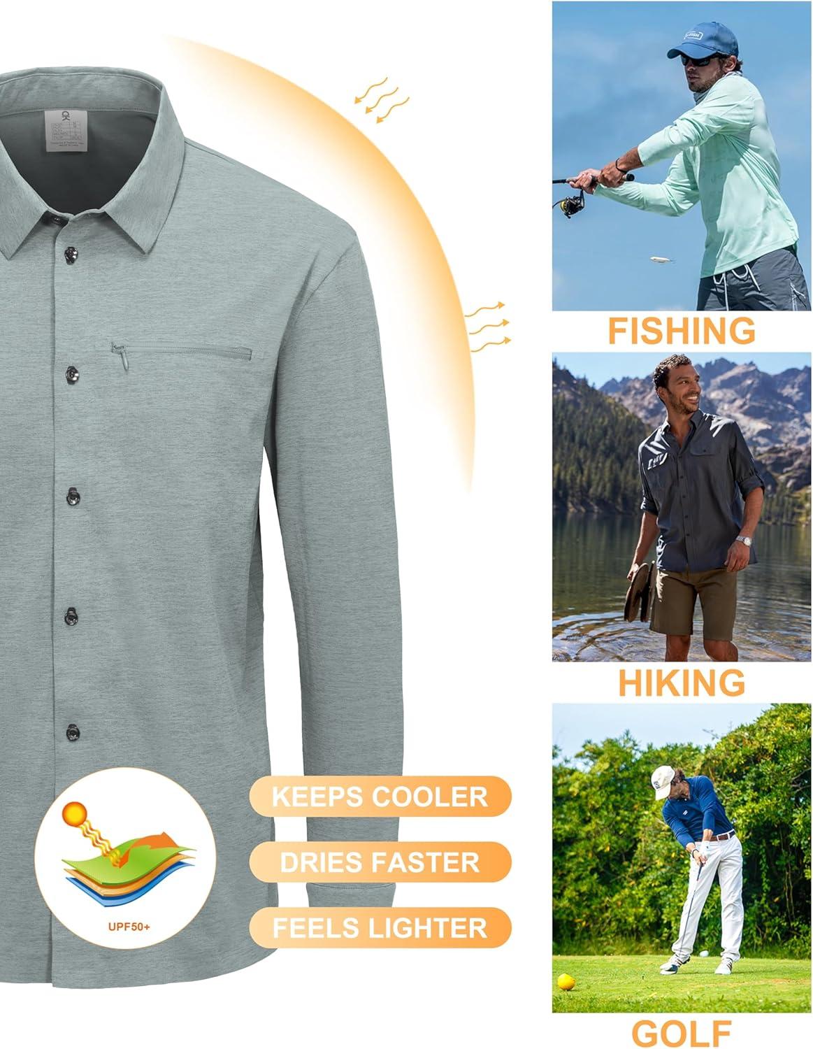 imageLittle Donkey Andy Mens UPF 50 UV Protection Shirts Cooling QuickDry Performance Fishing Shirts for OutdoorLight Grey