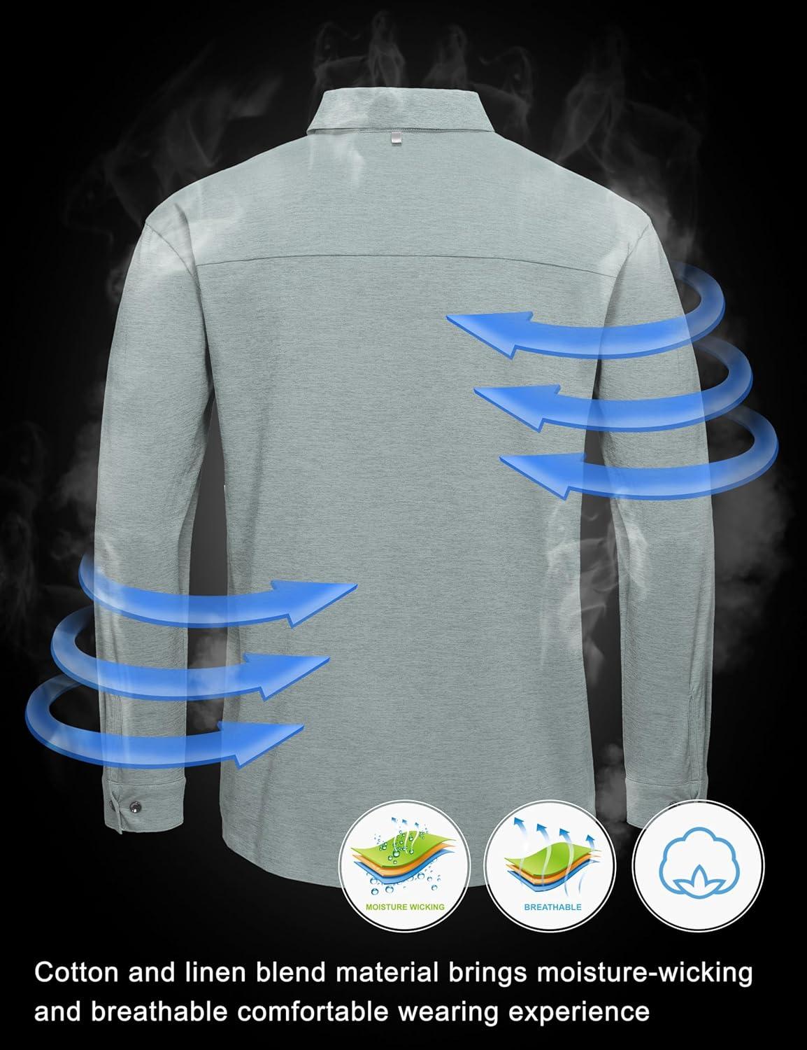 imageLittle Donkey Andy Mens UPF 50 UV Protection Shirts Cooling QuickDry Performance Fishing Shirts for OutdoorLight Grey
